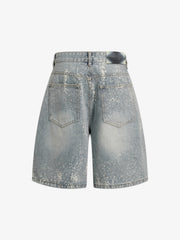 Splatter Washed Denim Shorts 