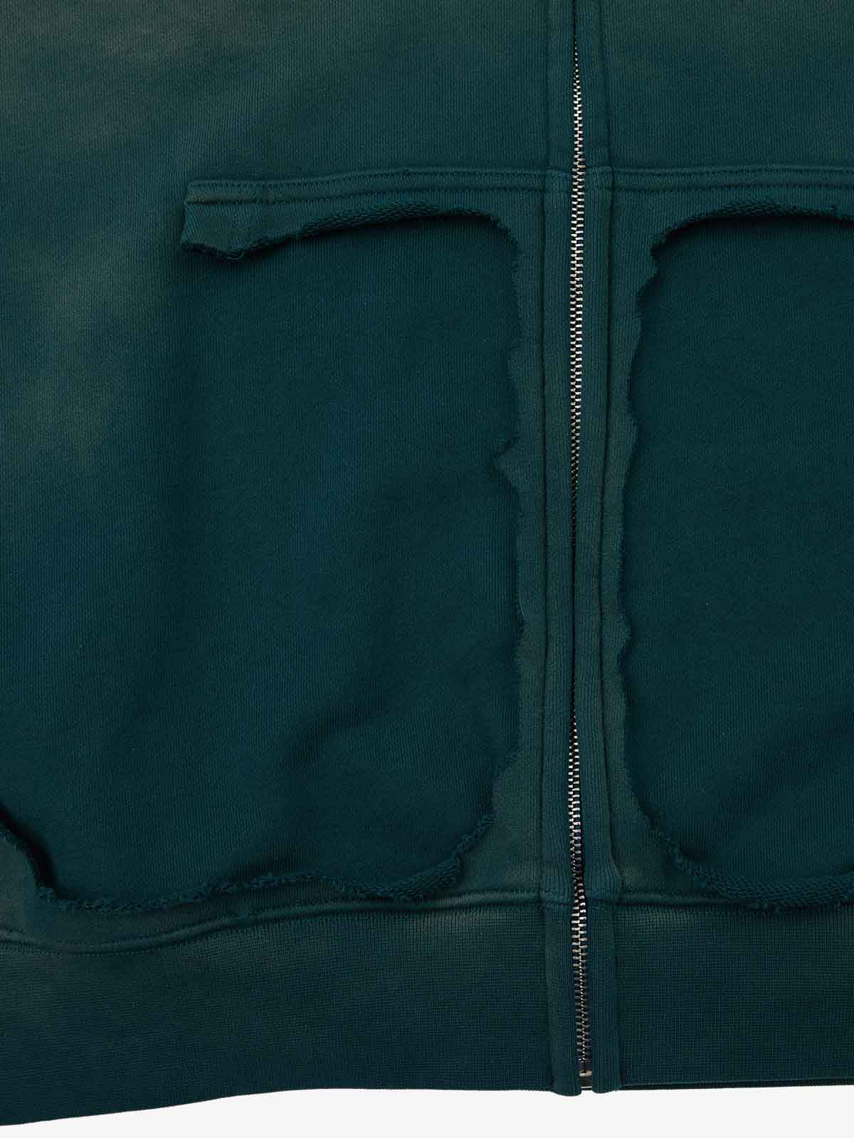 Supermade Gradient Eagle Embroidery Distressed Stand Collar Sweatshirt Jacket 