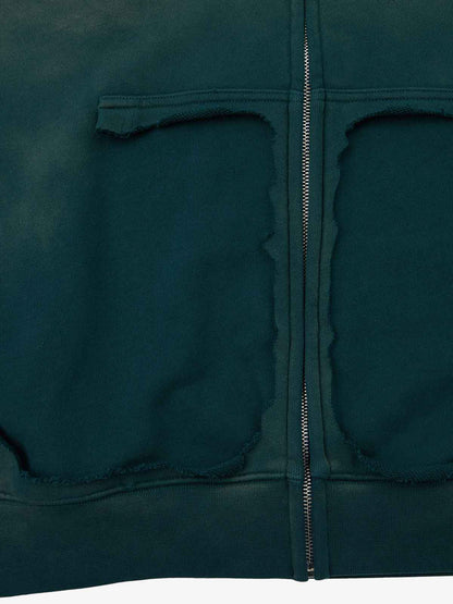 Supermade Gradient Eagle Embroidery Distressed Stand Collar Sweatshirt Jacket 