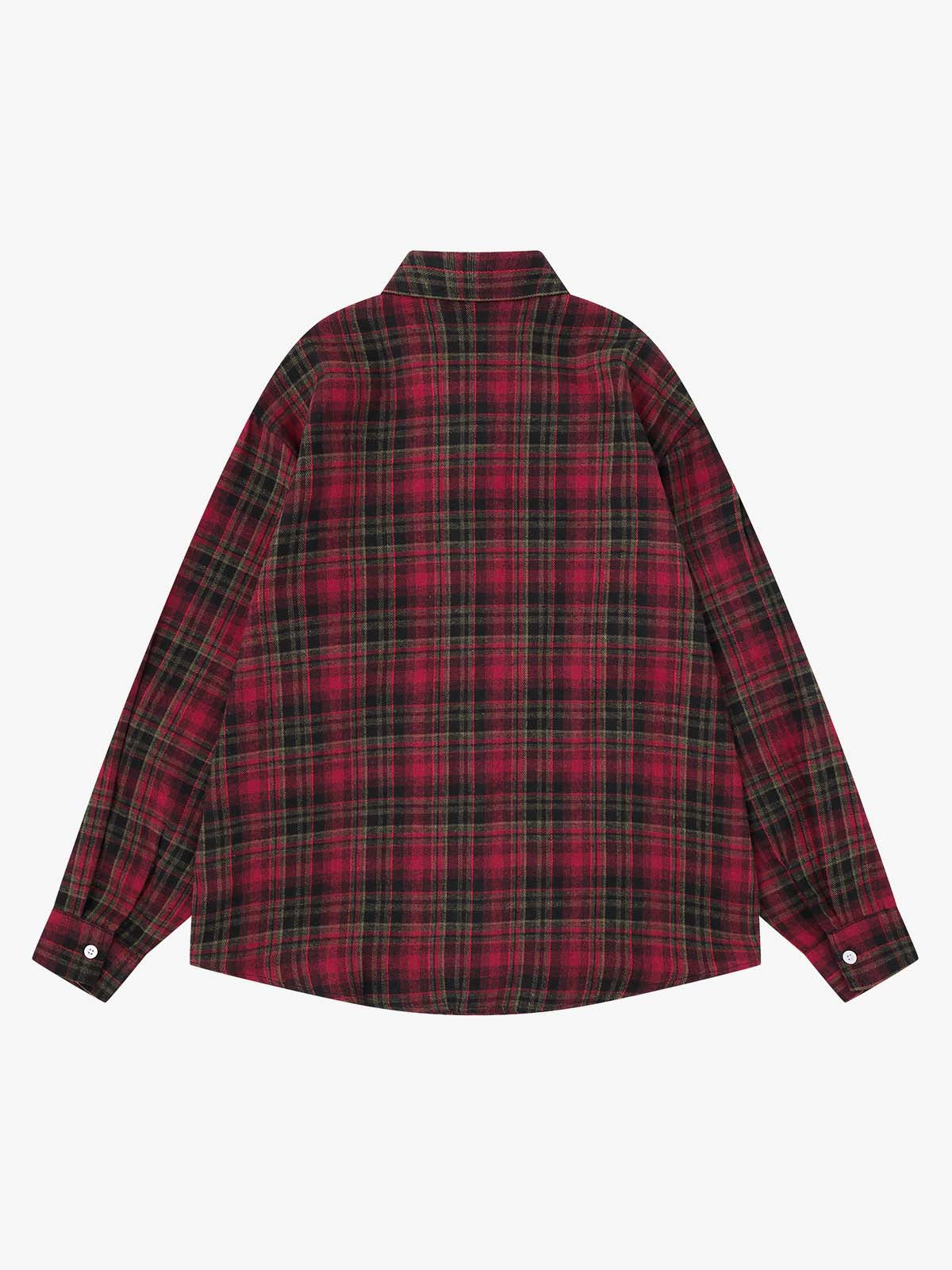 Plaid Splattered Graffiti Long Sleeve Shirt