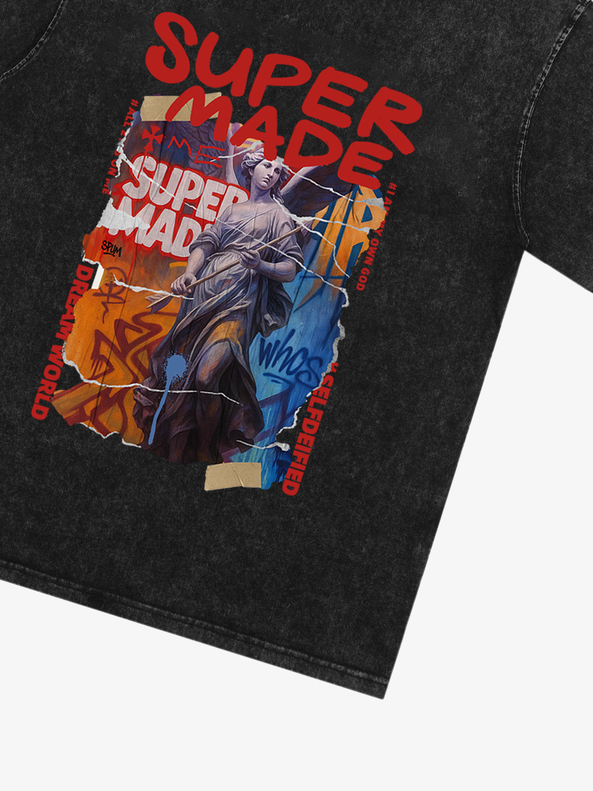 Cotton Blend SUPERMADE Sculpture Sraffiti Sticker Pattern T-Shirt 