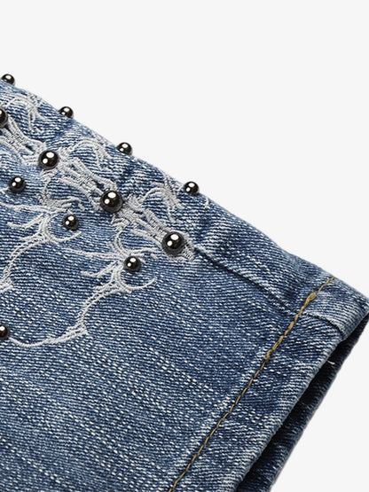 Pantalones vaqueros cortos bordados con cuentas