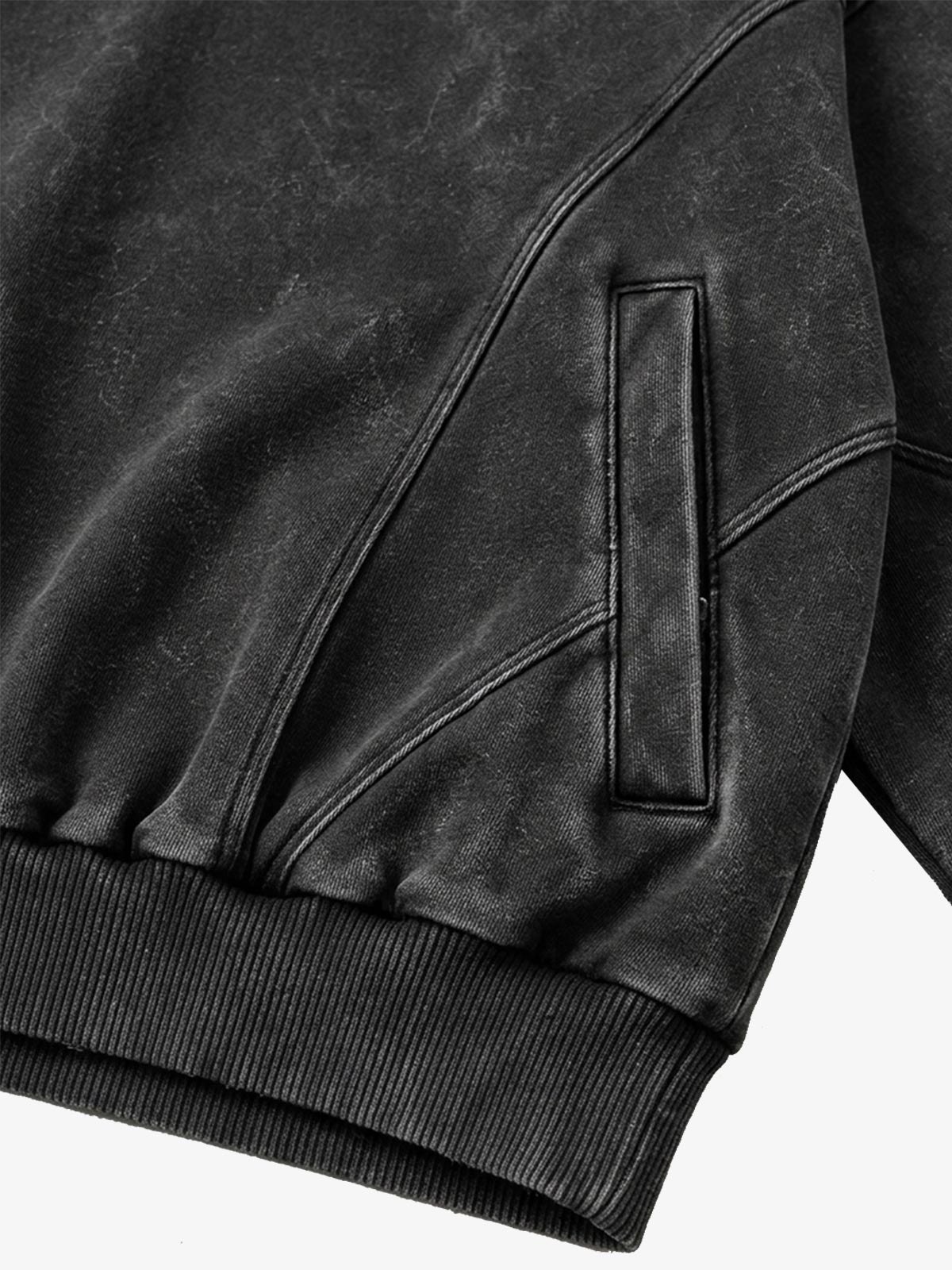 Washed Panel-Constructed Embroidered Pullover Hoodie