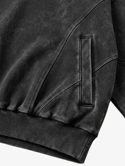 Washed Panel-Constructed Embroidered Pullover Hoodie
