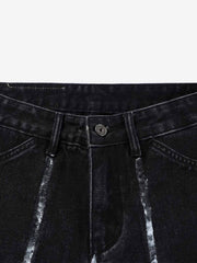 Hand-Painted Graphic Distressed Wide-Leg Jeans
