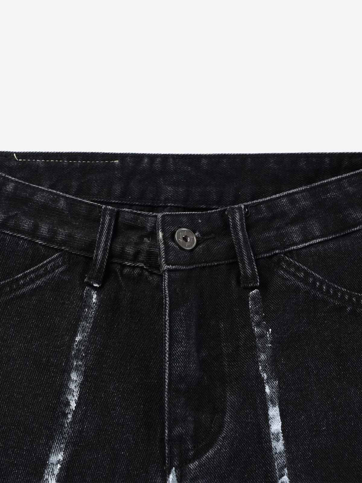 Hand-Painted Graphic Distressed Wide-Leg Jeans
