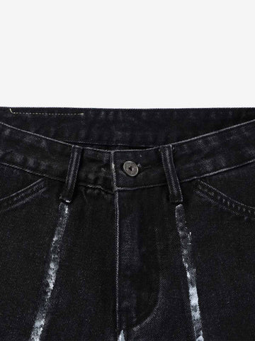 Hand-Painted Graphic Distressed Wide-Leg Jeans