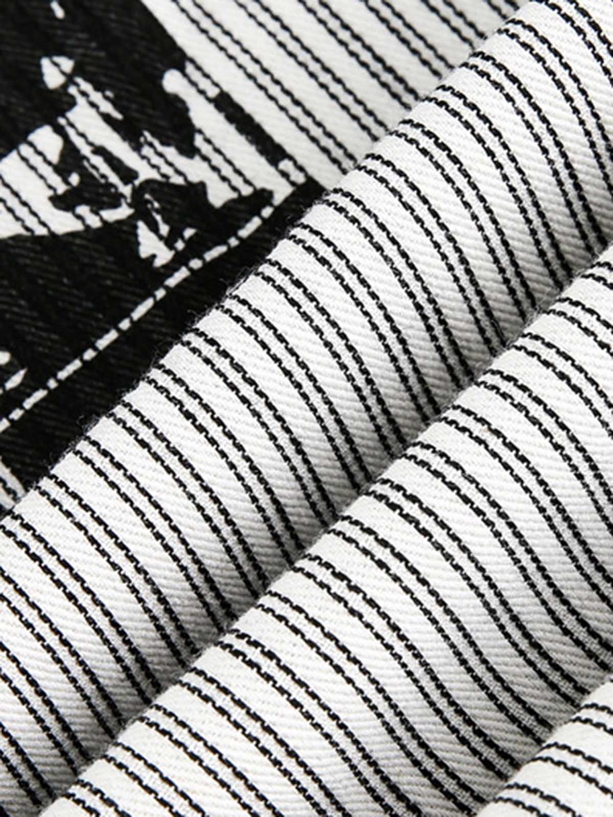 Striped Button-Up Shirt with Graphic Pocket Design 