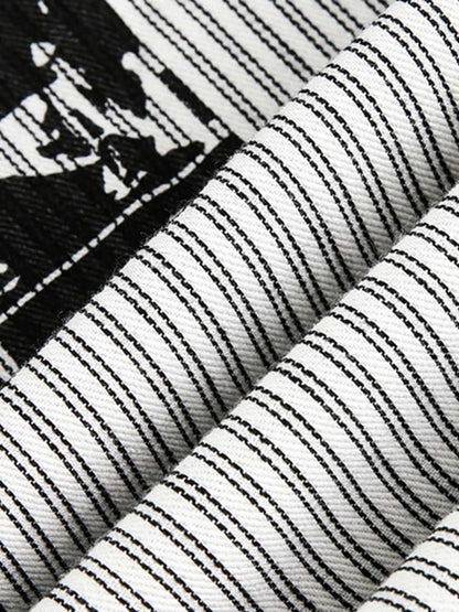 Striped Button-Up Shirt with Graphic Pocket Design 