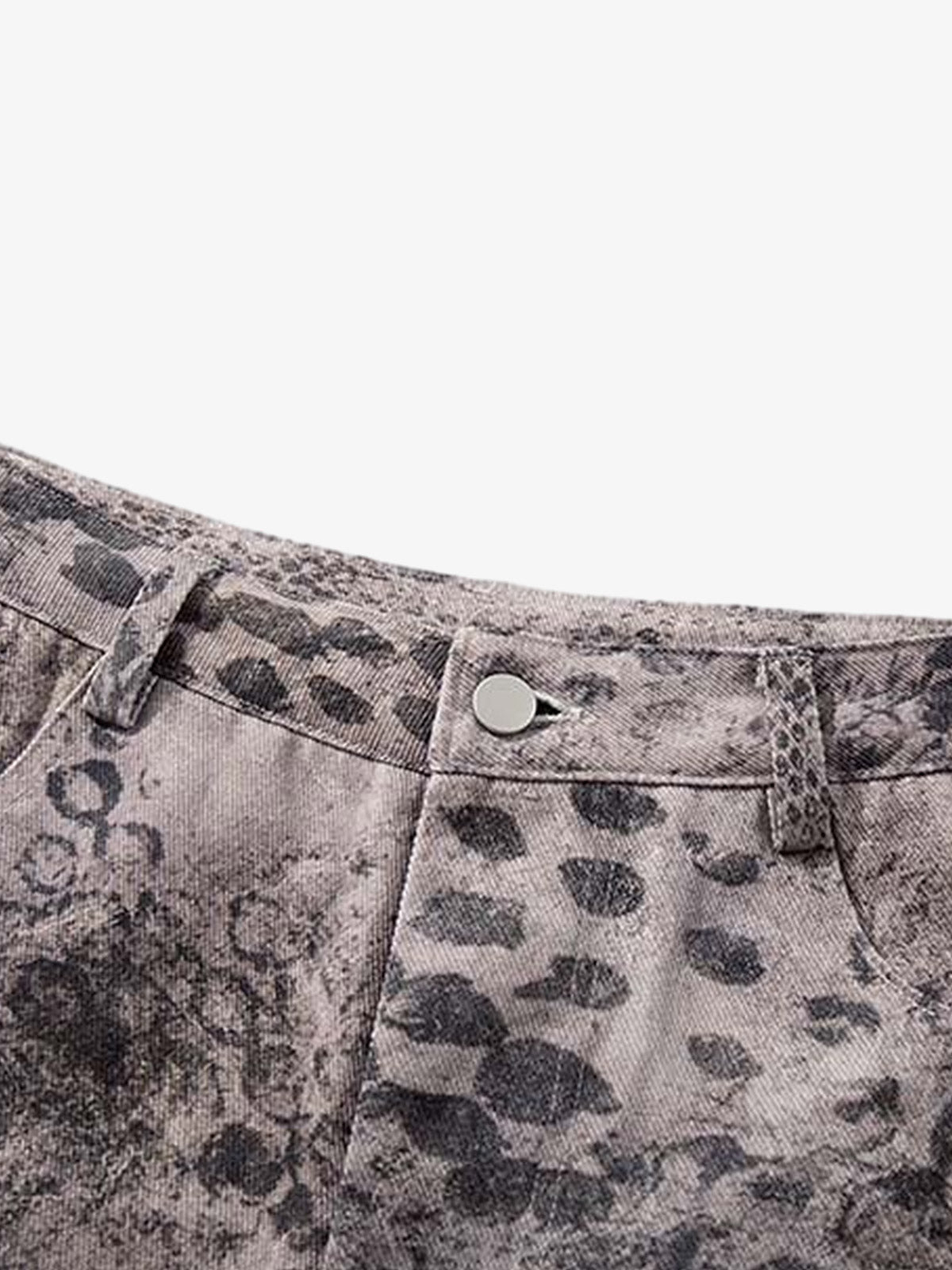 Streetwear Heavy-duty Leopard Print Patchwork Jeans