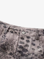 Streetwear Heavy-duty Leopard Print Patchwork Jeans