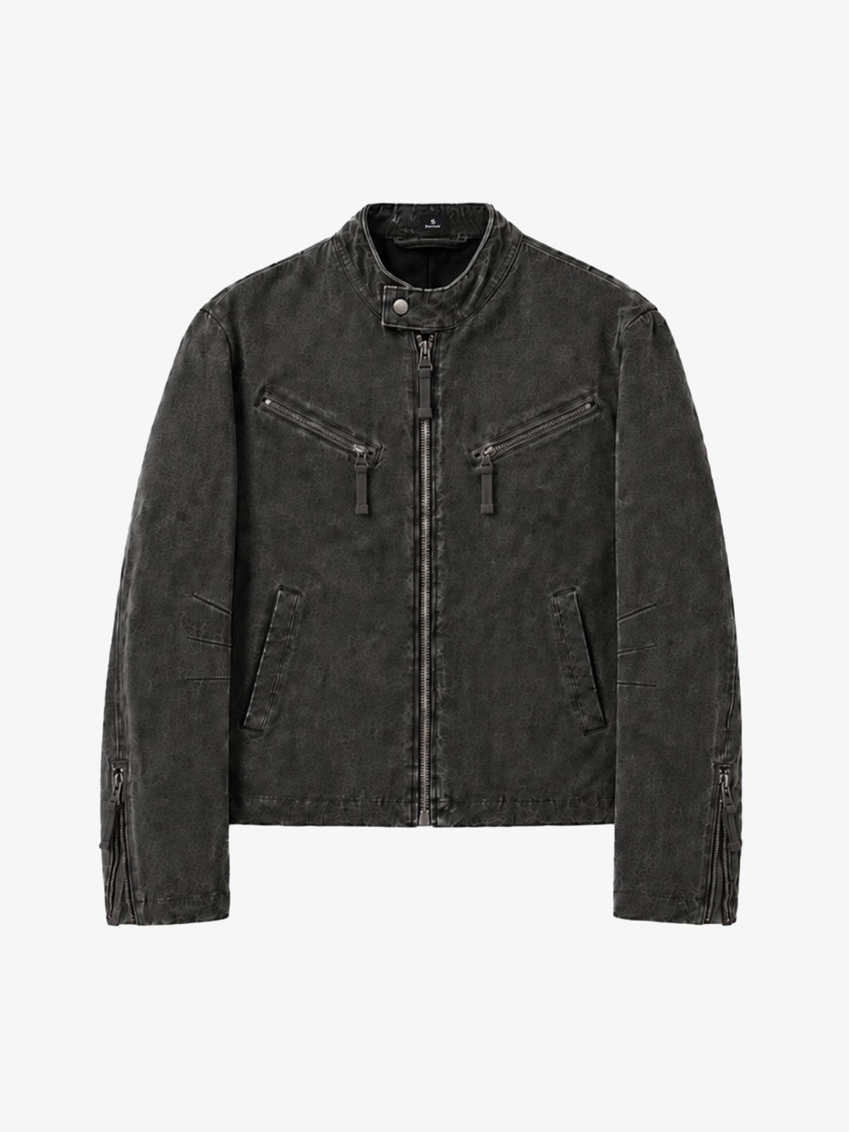 Cropped Distressed-wash Canvas Biker Jacket