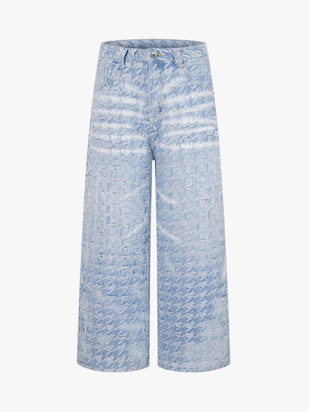 Distressed Frayed Textured Denim Jeans 