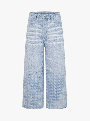 Distressed Frayed Textured Denim Jeans 