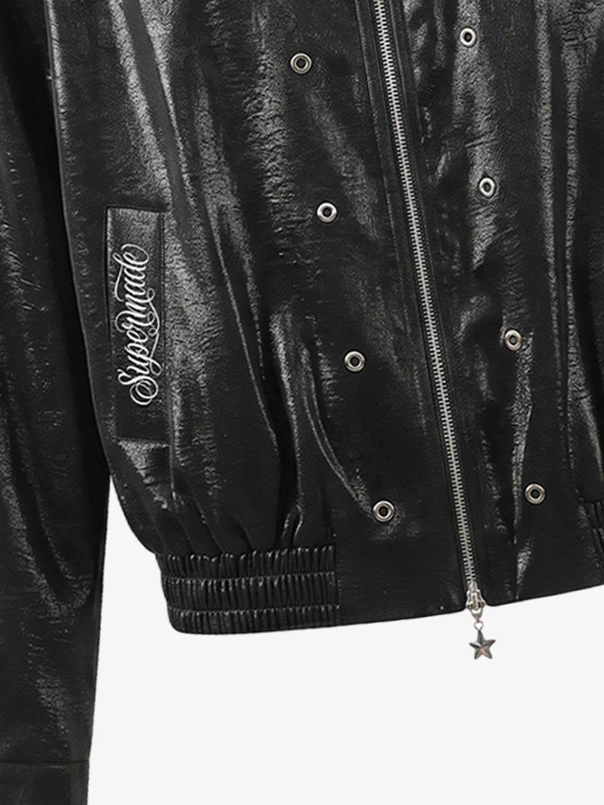 Studded Embroidered Double-Zip Cropped Biker Jacket