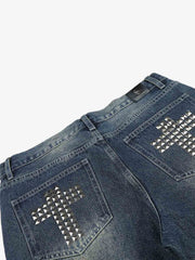 Distressed Rivet Detail Bootcut Jeans