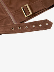 Studded Stand-Collar Suede Work Jacket