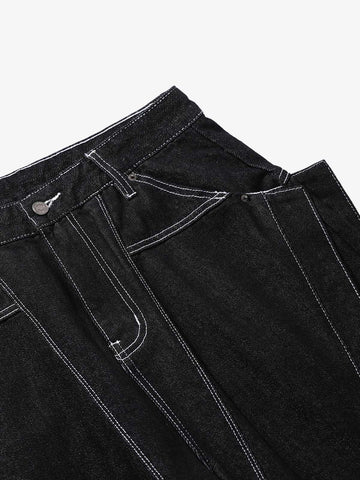 Contrast Stitching Deconstructed Denim Jorts 