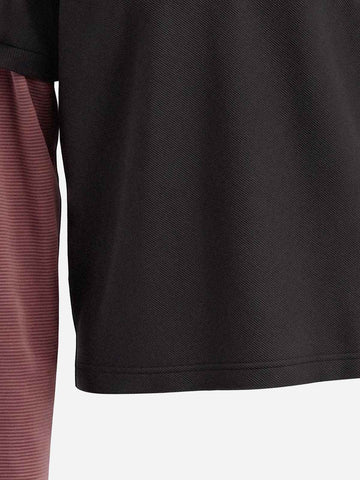 Leopard Fur-Collar Layered Distressed Long Sleeve Polo