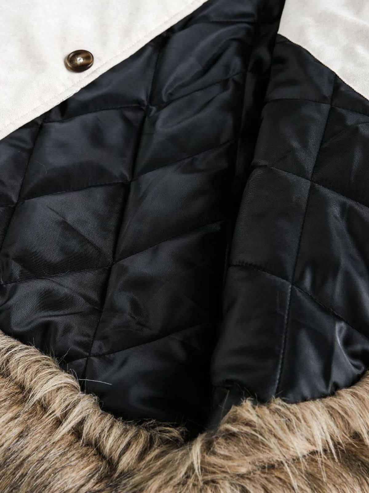 Winter Essential Faux Fur Trimmed Puffer Jacket with Arrow Buckle Design 
