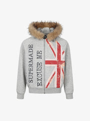 Pelzkapuzenjacke mit Union-Jack-Motiv