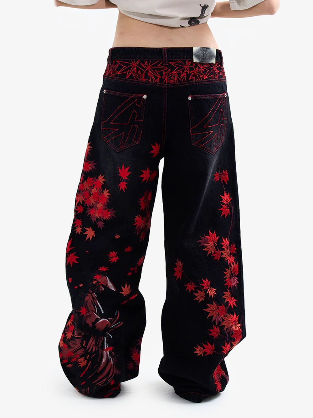 American Retro Red Maple Leaf Heavy-duty Jeans