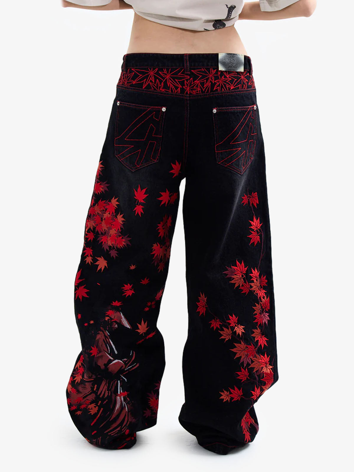 American Retro Red Maple Leaf Heavy-duty Jeans