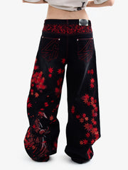 American Retro Red Maple Leaf Heavy-duty Jeans