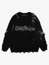 High Street Ripped Raw Edge Knitted Letter Jacquard Sweater 