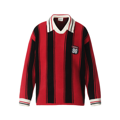 Crest Embroidered Striped Polo Sweater