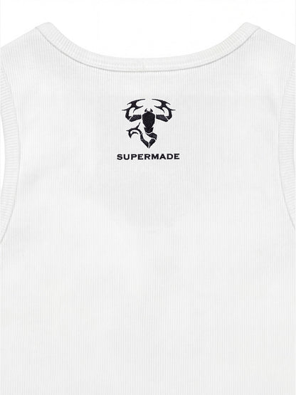 Cotton-blend black, white and gray vest with scorpion embroidered logo and deformed logo print 