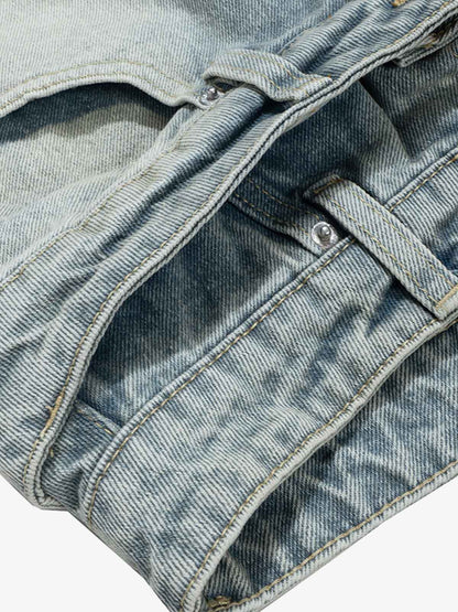 Light Wash Denim Wide Leg Cropped Pants High Waist Fashion Streetwear Style 