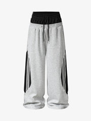 Layered Double-Waistband Wide-Leg Sweatpants 