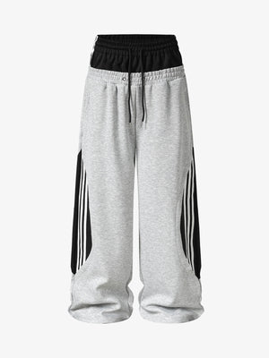 Layered Double-Waistband Wide-Leg Sweatpants 