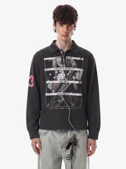 Distressed Graphic Washed Long Sleeve Polo