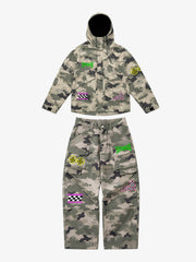 Camo Graphic Patch Hooded Jacket & Cargo Pants Set