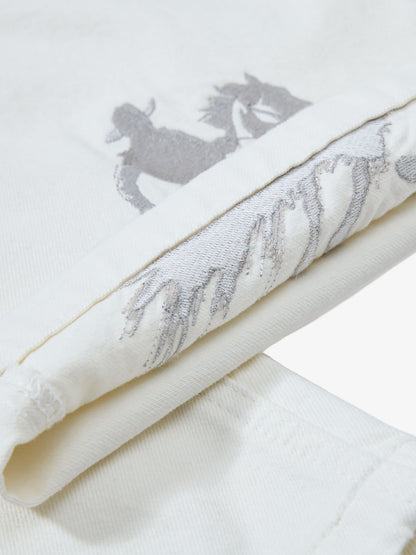 Embroidered Horse Wide Leg Denim Flare Jeans