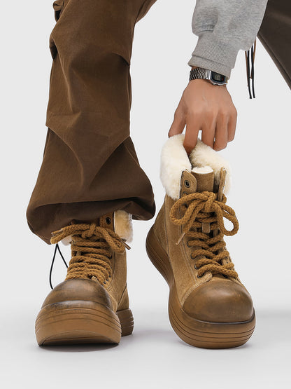 Winter Warmth High-Top Sneaker Boots with Fuzzy Collar 