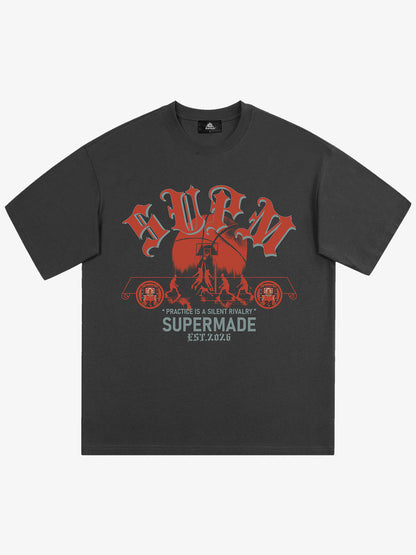 thesupermade-Cotton Basketball Graphic T-Shirt with "Practice Is A Silent Rivalry" Print and Oversized Fit 