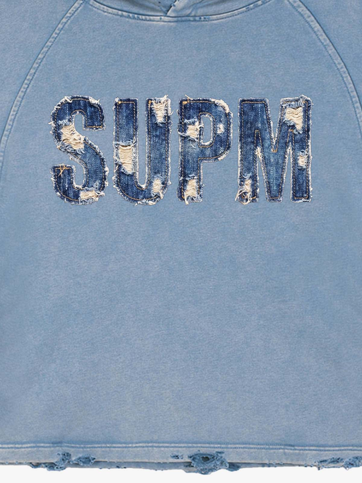 Denim Graphic Washed Cropped Sweatshirt