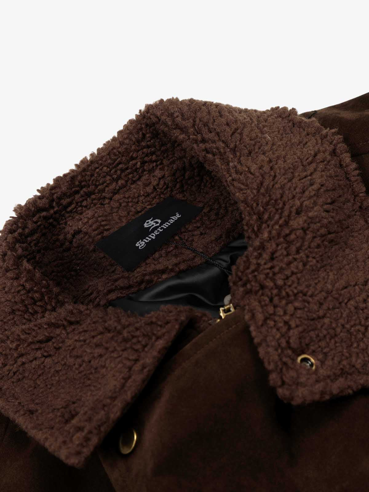 Retro Lambswool Stand Collar Asymmetrical Suede Padded Jacket 