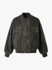 Leopard Distressed Bomber Jacket