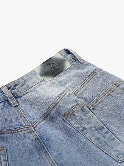 Distressed Wide-Leg Denim Shorts 