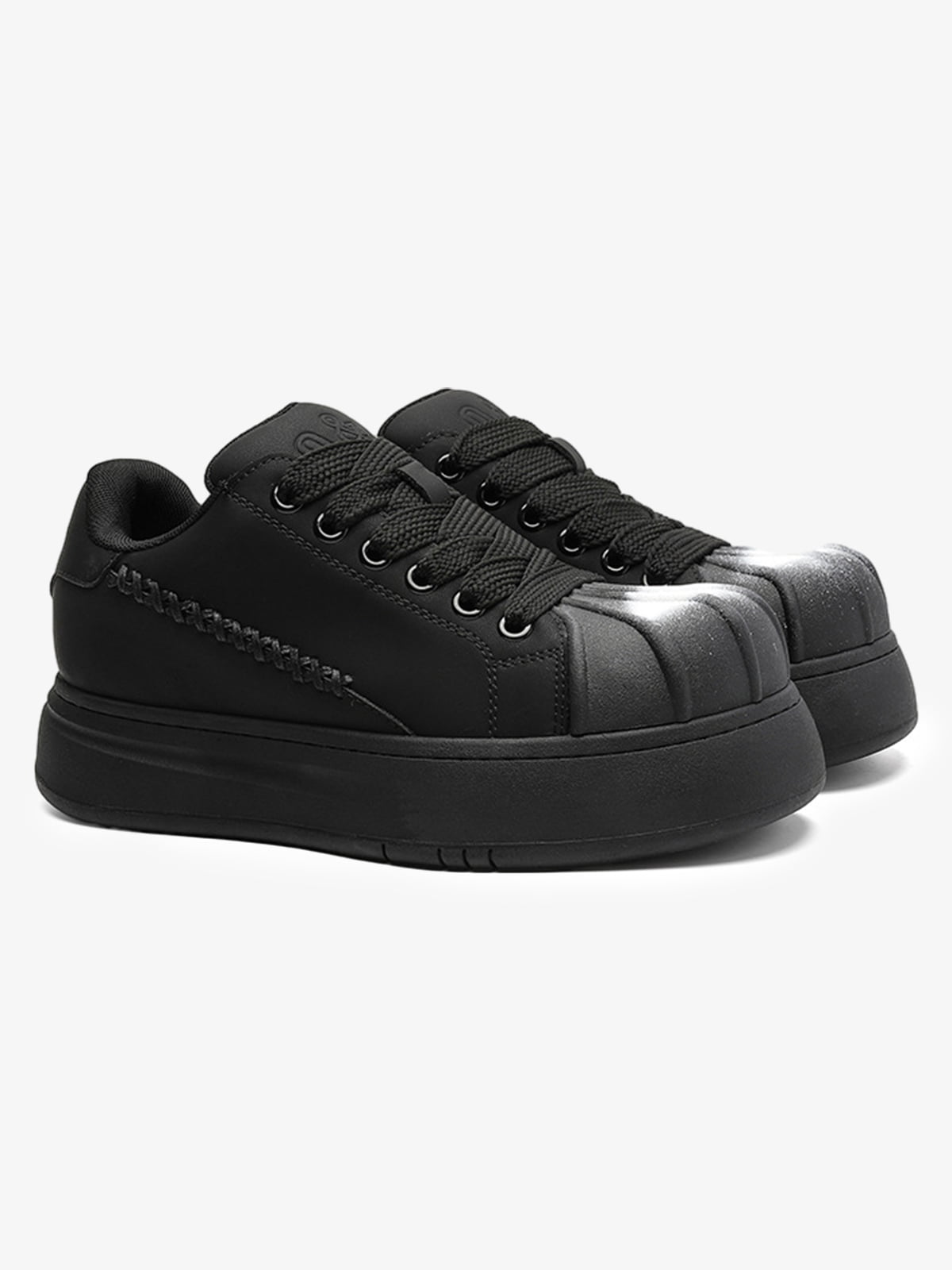 Black Chunky Sneakers with Fluid Lines and Granular Outsole for Everyday Wear 