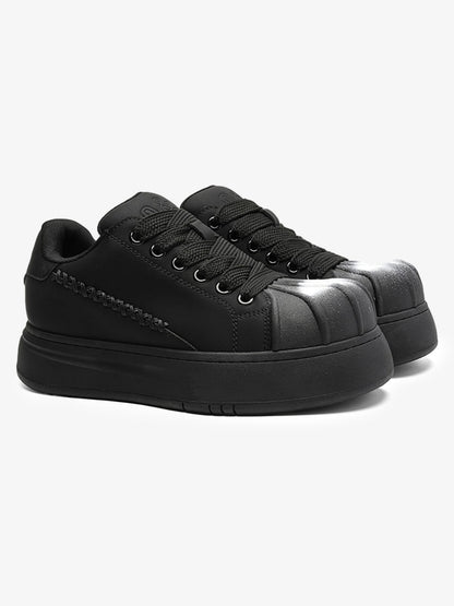 Black Chunky Sneakers with Fluid Lines and Granular Outsole for Everyday Wear 