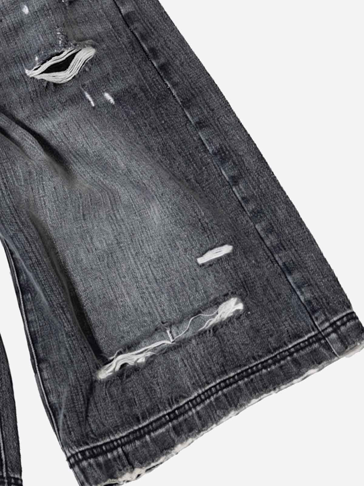 Ripped Letter Wide-Leg Denim Shorts