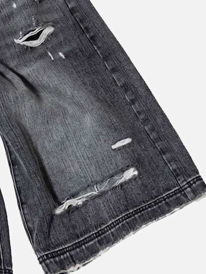 Ripped Letter Wide-Leg Denim Shorts