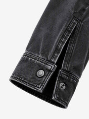Distressed Washed Twill Multi-Pocket Moto Jacket