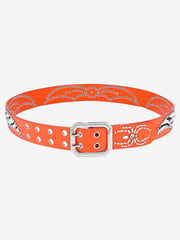 Retro Studded Zebra Pattern Wide Leather Belt 