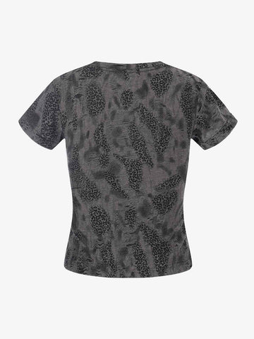 Glossy Cross Leopard Slim Fit Distressed T-Shirt 